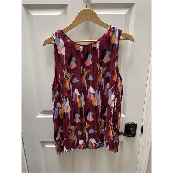 Halogen Sleeveless Crewneck Abstract Print Pleated Flowy Tank  Blouse Size L - Picture 1 of 4